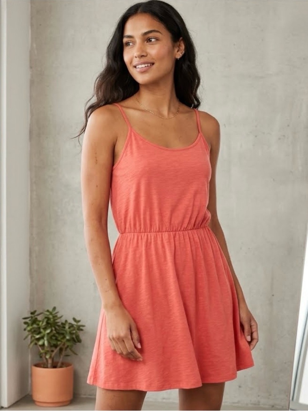 Old Navy Waist-Defined Slub-Knit Mini Cami Dress Burnt Orange Terracotta Sz XS